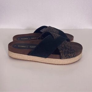 TOMS Black with Brown Animal Print Leather Suede Sandals